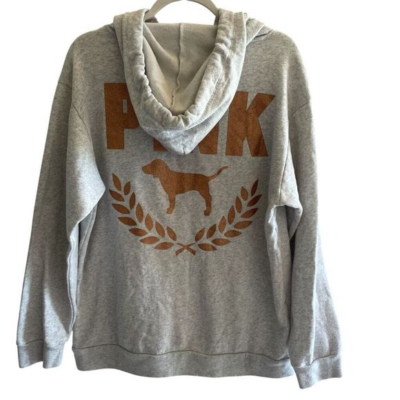 Victoria’s Secret PINK Gray Gold Glitter Dog Hoodie Hooded Sweatshirt Medium - Picture 5 of 6
